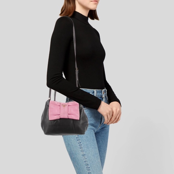 Prada Nappa Leather Ribbon Handbag Nero - Picture 1 of 8